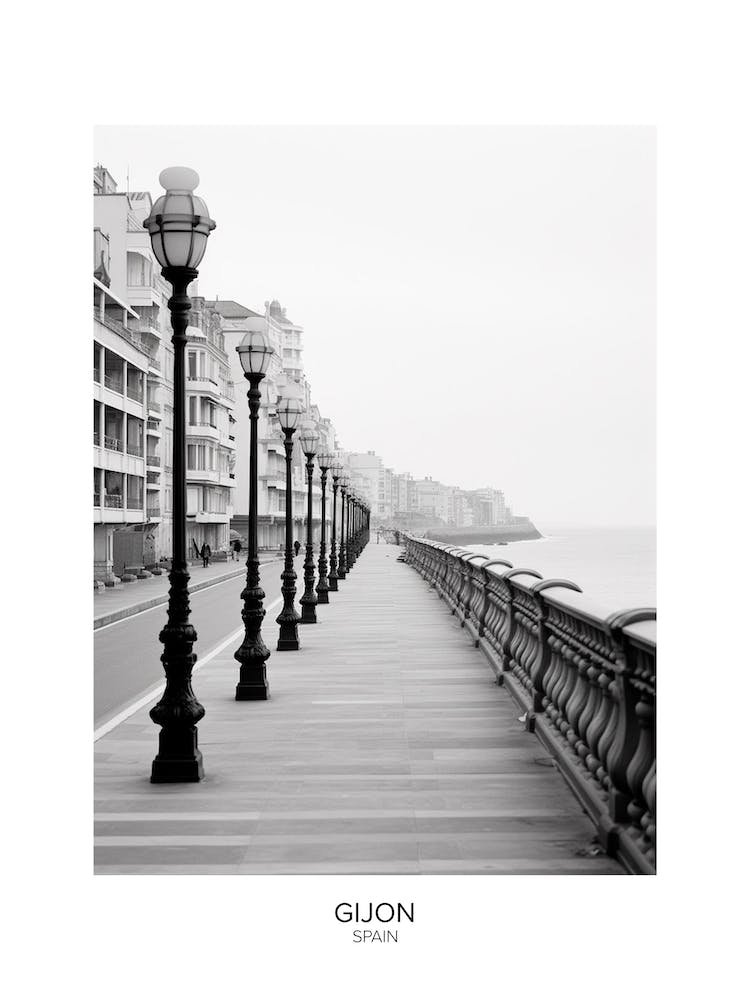 Poster Of Gijon, Spain, Black And White Analogue Photography 3