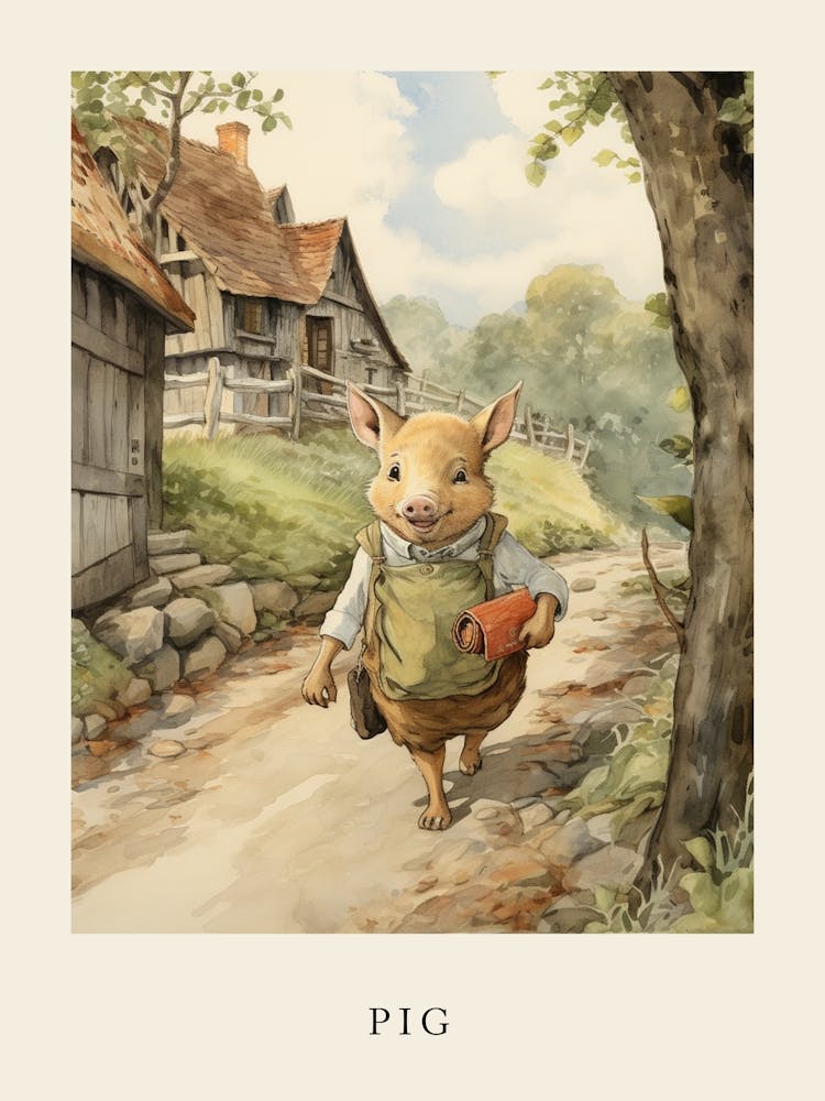 Beatrix Potter Inspired  Animal Watercolour Pig 1