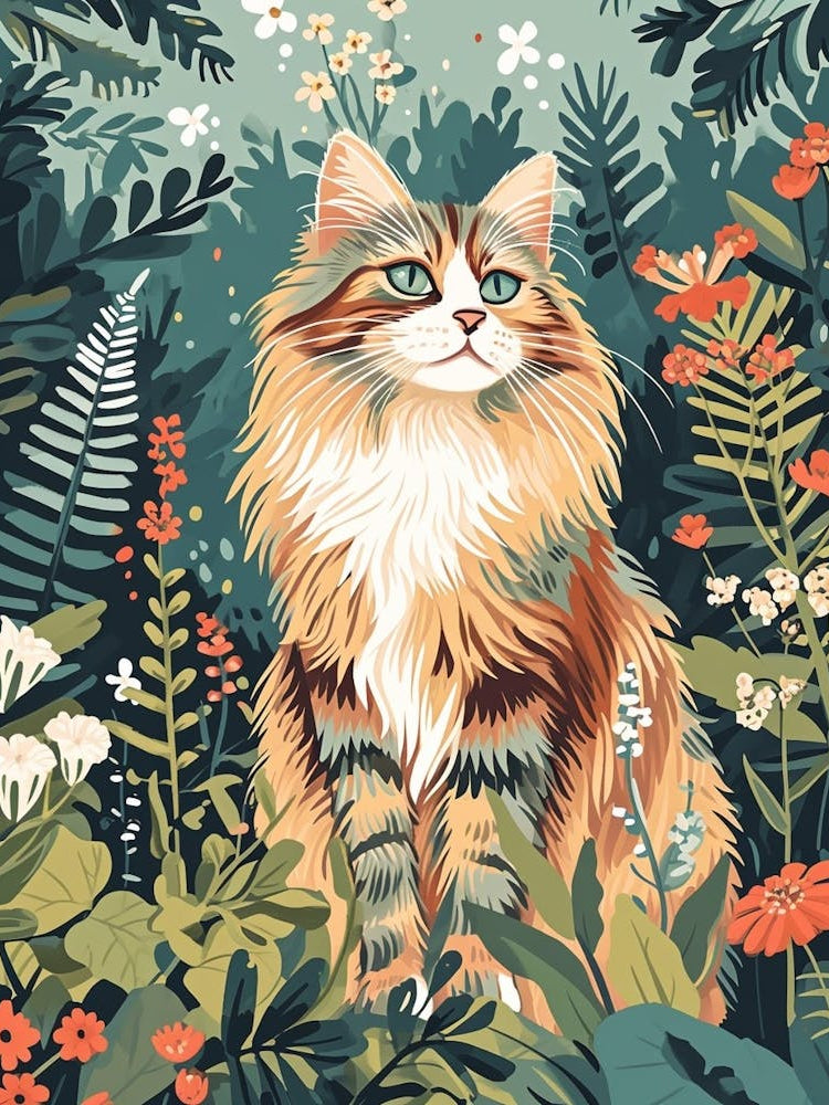 Norwegian Forest Cat Storybook Illustration 4