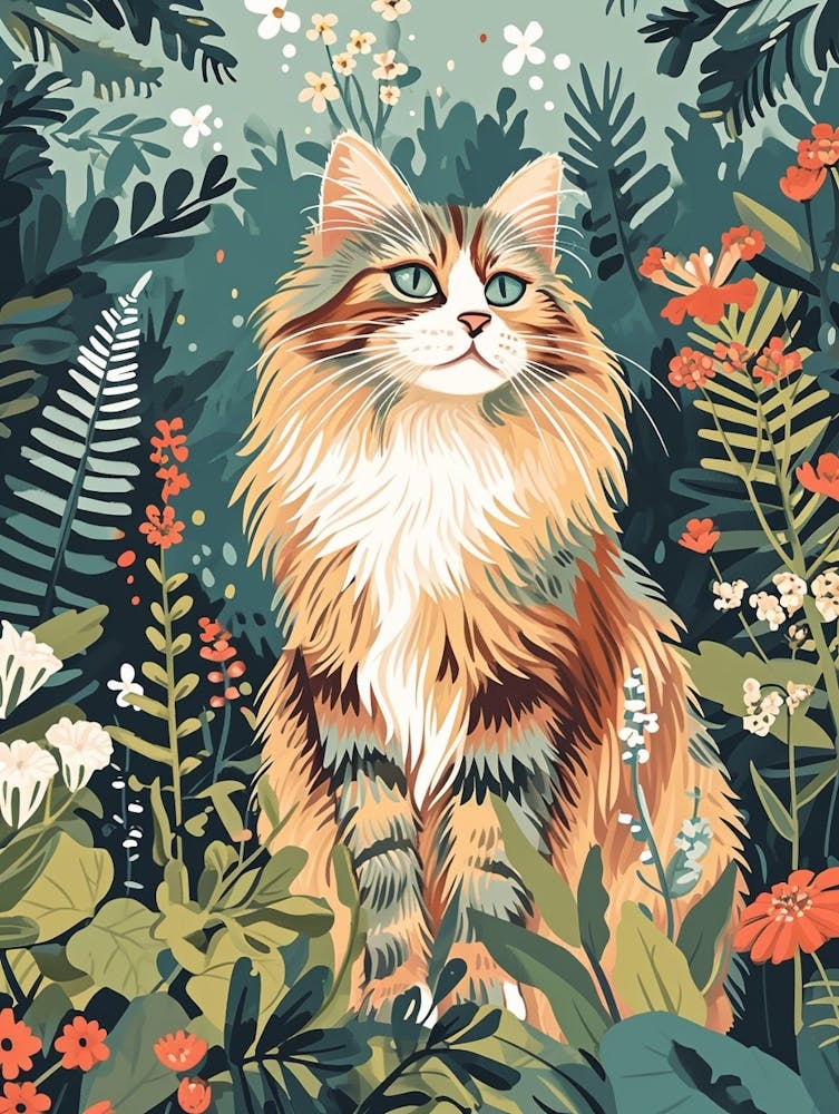 Norwegian Forest Cat Storybook Illustration 4