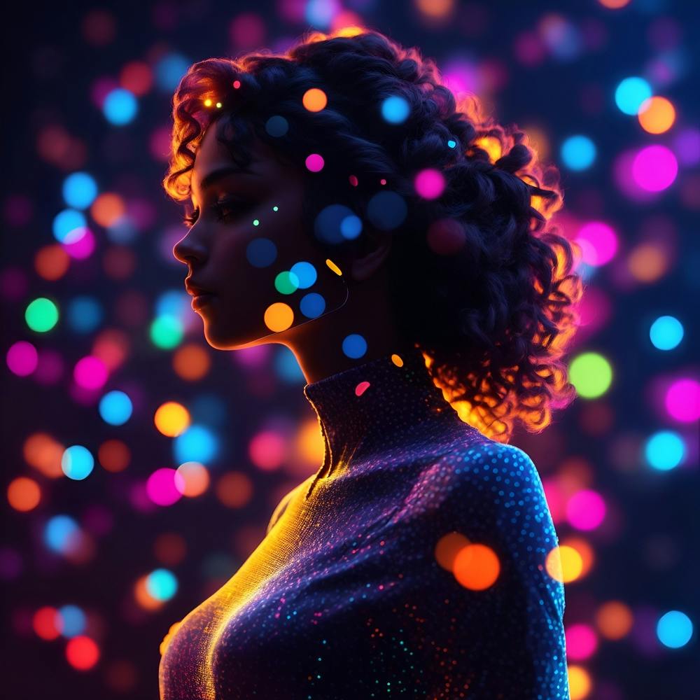 Portrait Of A Woman With Colorful Lights