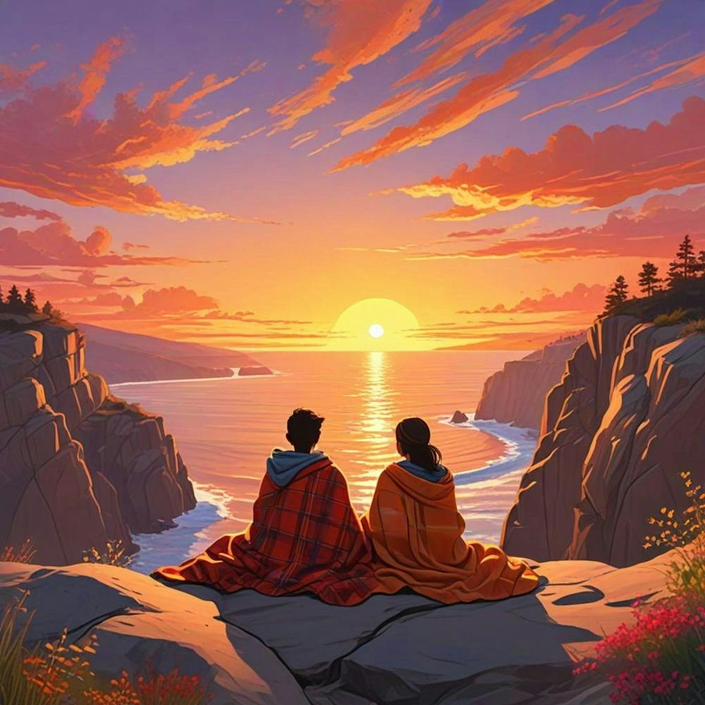 Ocean Sunset Beach With Couple (1)