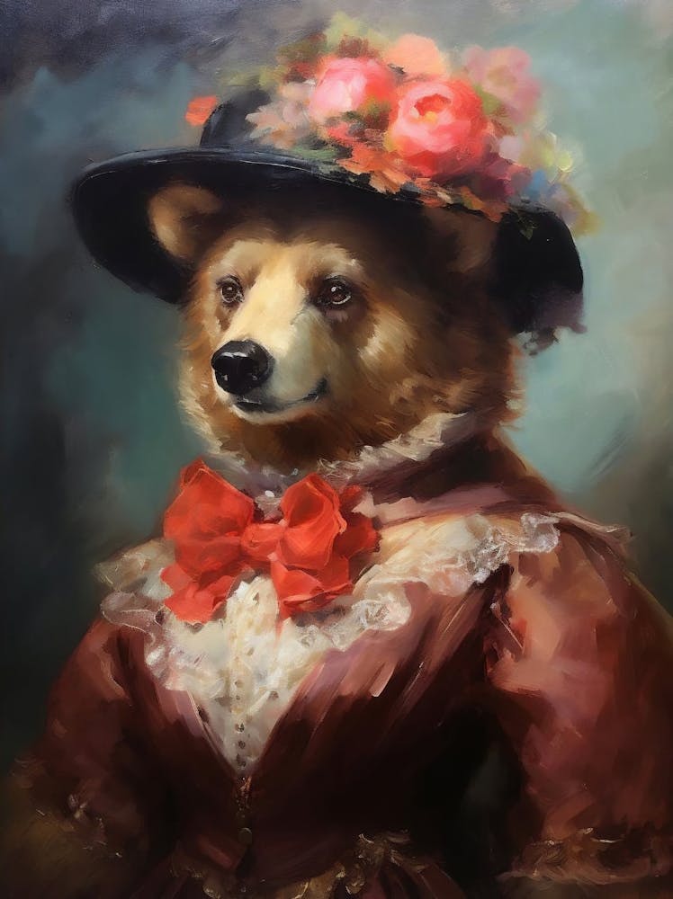 Victorian Animals Portrait, Royal Lady Bear Vintage Print, Renaissance Animal Dark Moody Animal Poster, Altered Art, Animal Lover Gift