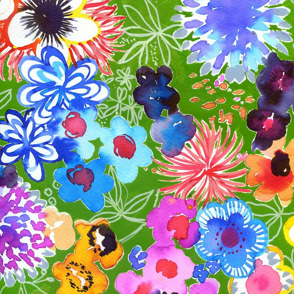 Watercolor Flowers with Blue Flowers N.o 2