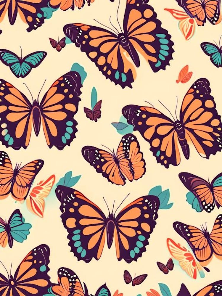 Butterflies Repeat Pattern Retro Illustration 1