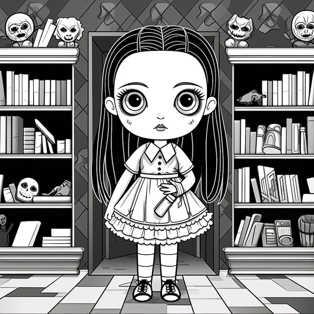 Wednesday Addams Line Art Cartoon Illustration 3 Fan Art