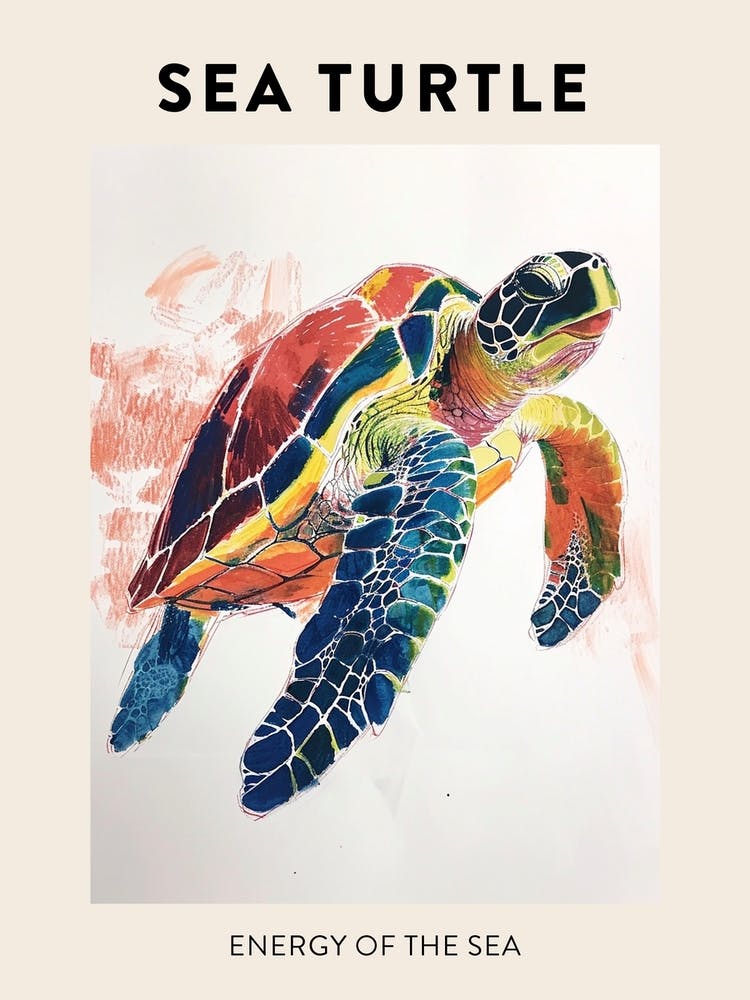Detailed Sea Turtle Crayon Scribble Poster 1