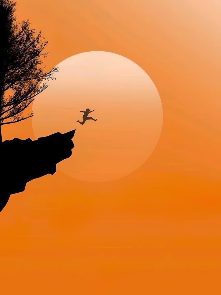Silhouette Of A boy Jumping Off A Cliff