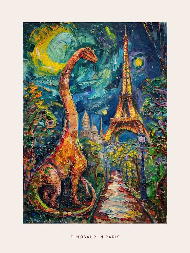 Dinosaur In Paris Painting 1 Poster
