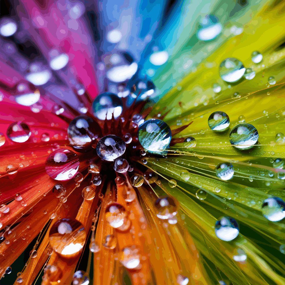 Pissenlit Coloré avec des Gouttelettes d'Eau