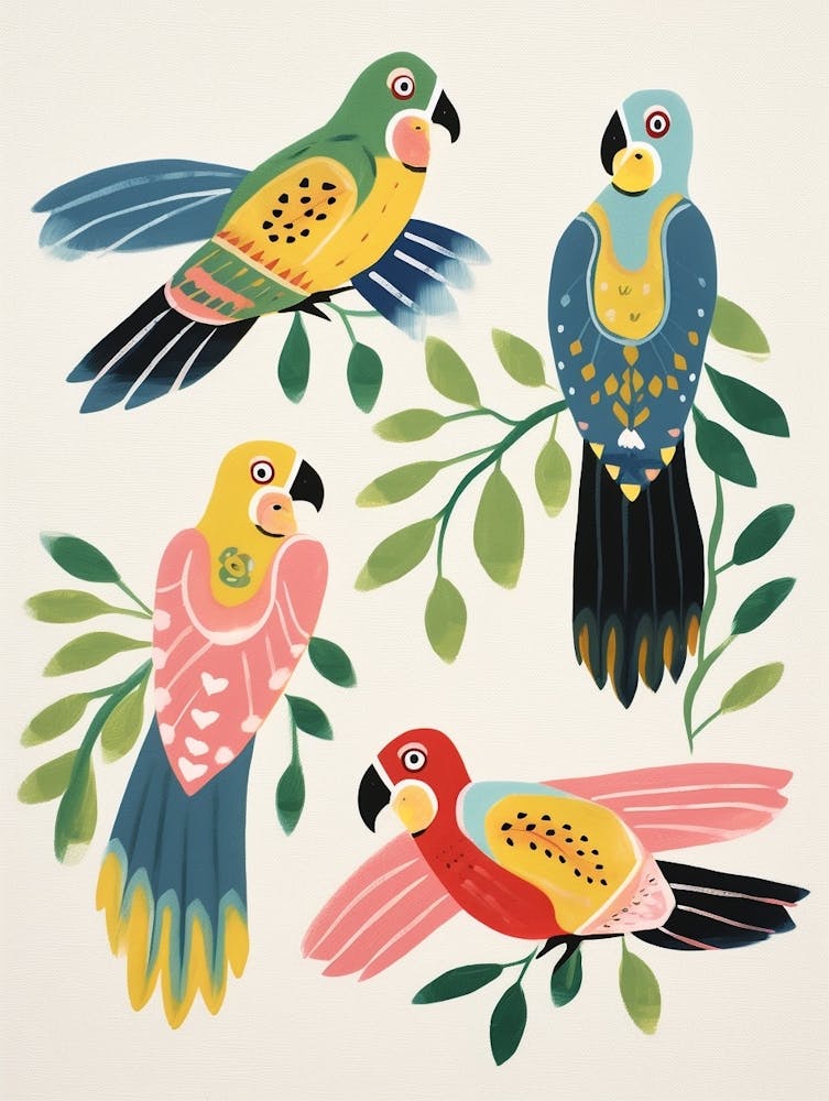 Folk Style Bird Painting Parrot 1