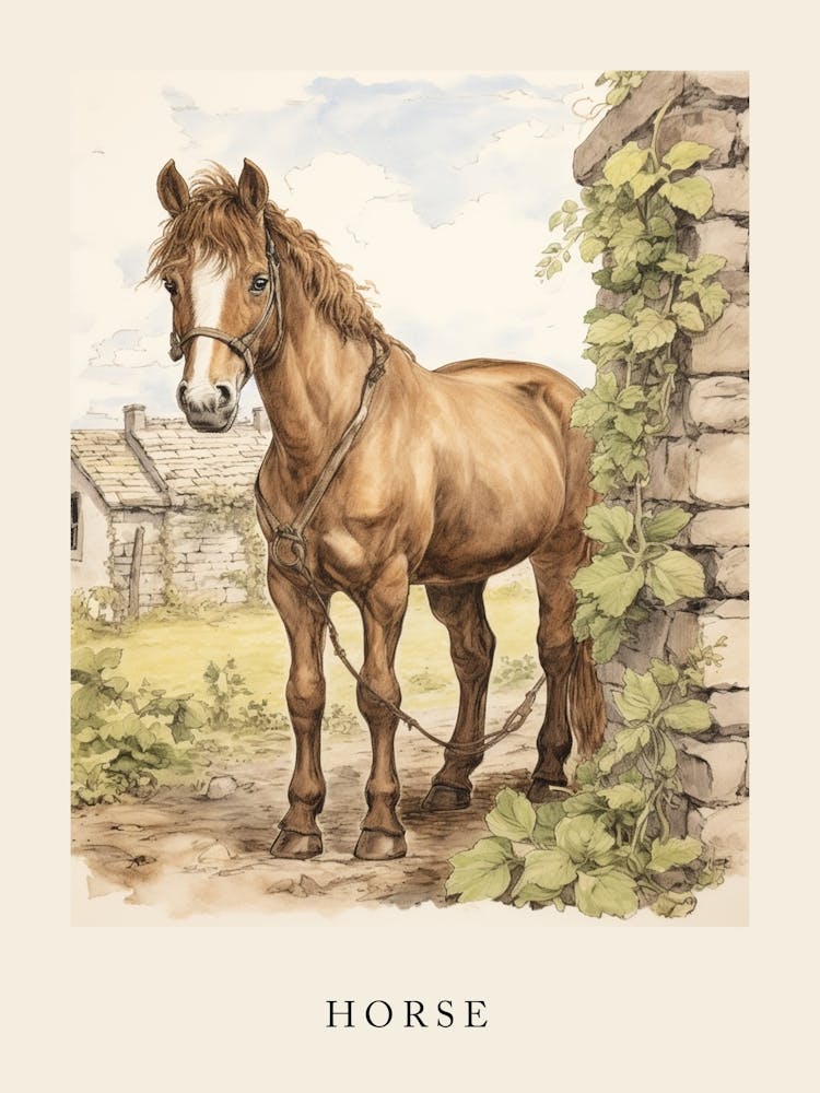 Beatrix Potter Inspired  Animal Watercolour Horse 1