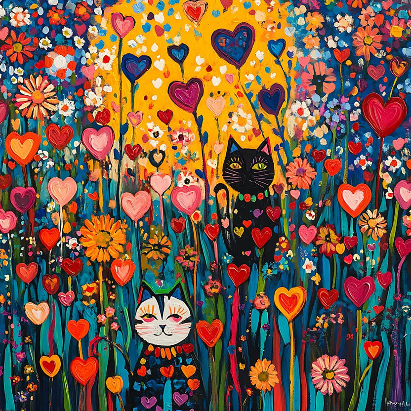 Abstract painting of a cat in a flower field 15