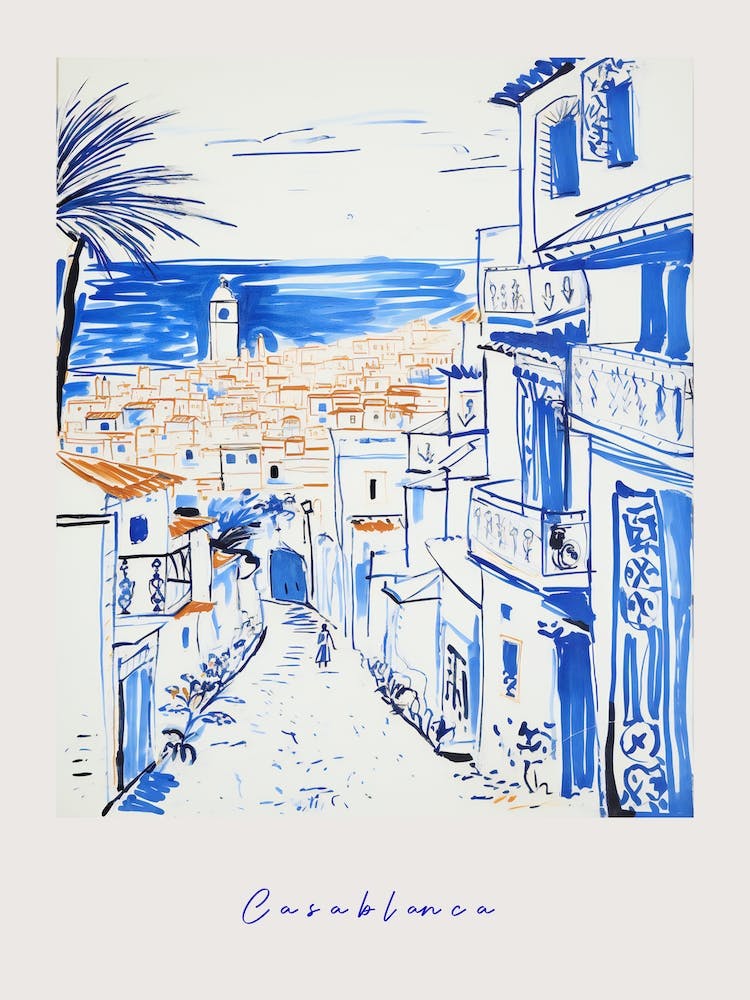 Casablanca Morocco 3 Mediterranean Blue Drawing Poster