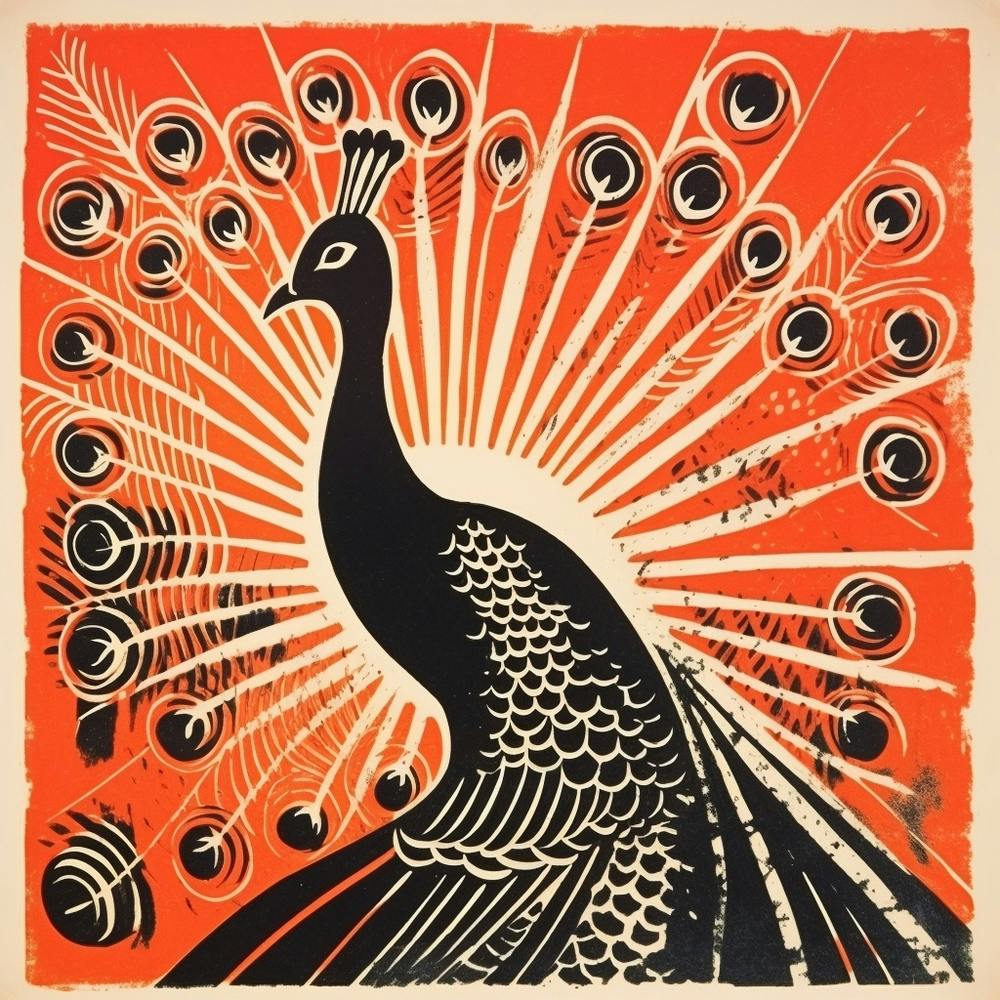 Retro Bird Lithograph Peacock 2