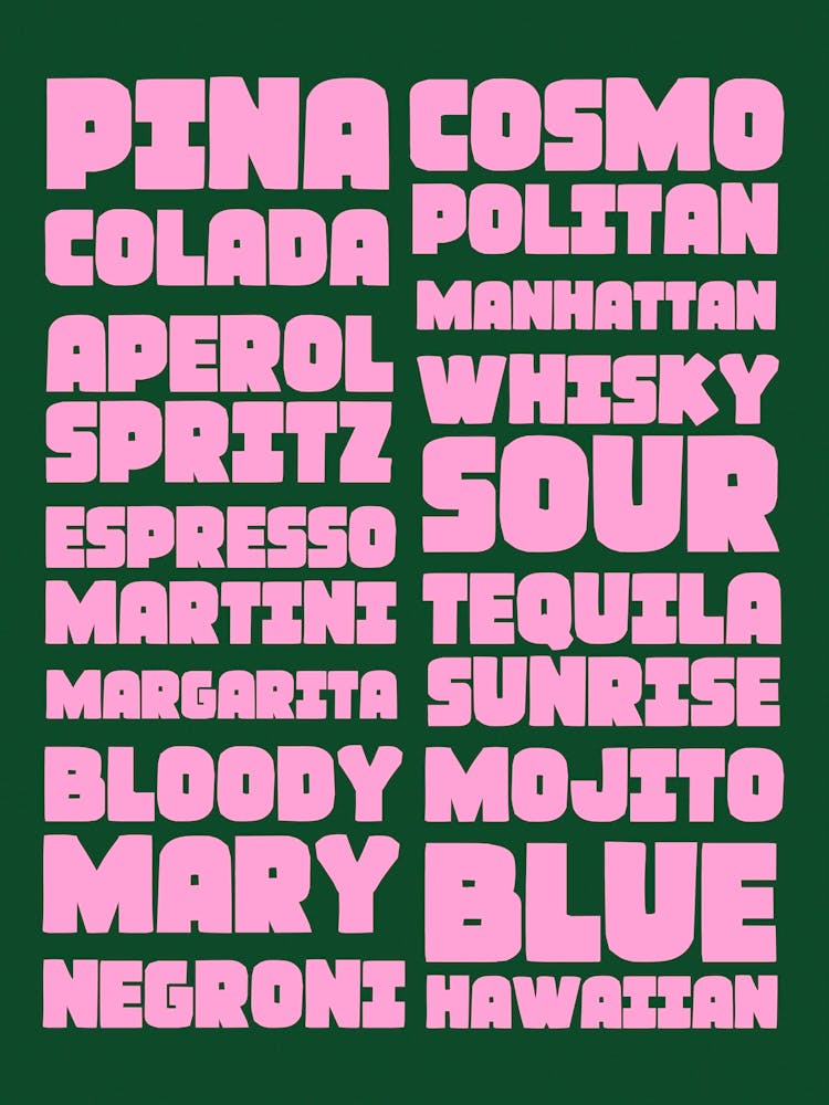 Cocktail List Typography Pink and Green