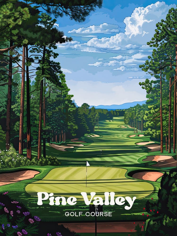 Pine Valley Golf Club New Jersey Travel Art Illustration