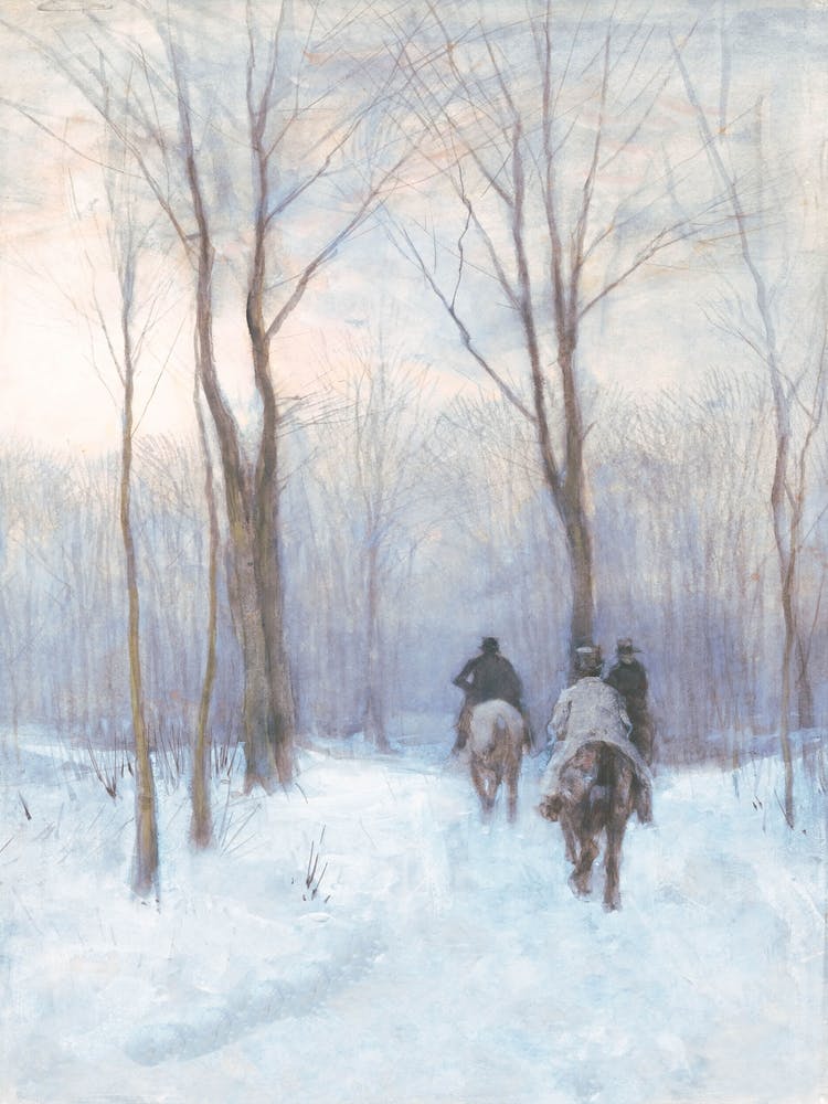 Two Men On Horseback In The Snow