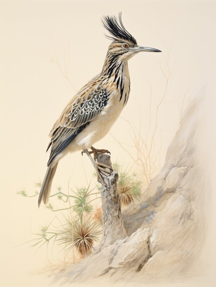 Vintage Bird Drawing Roadrunner 1