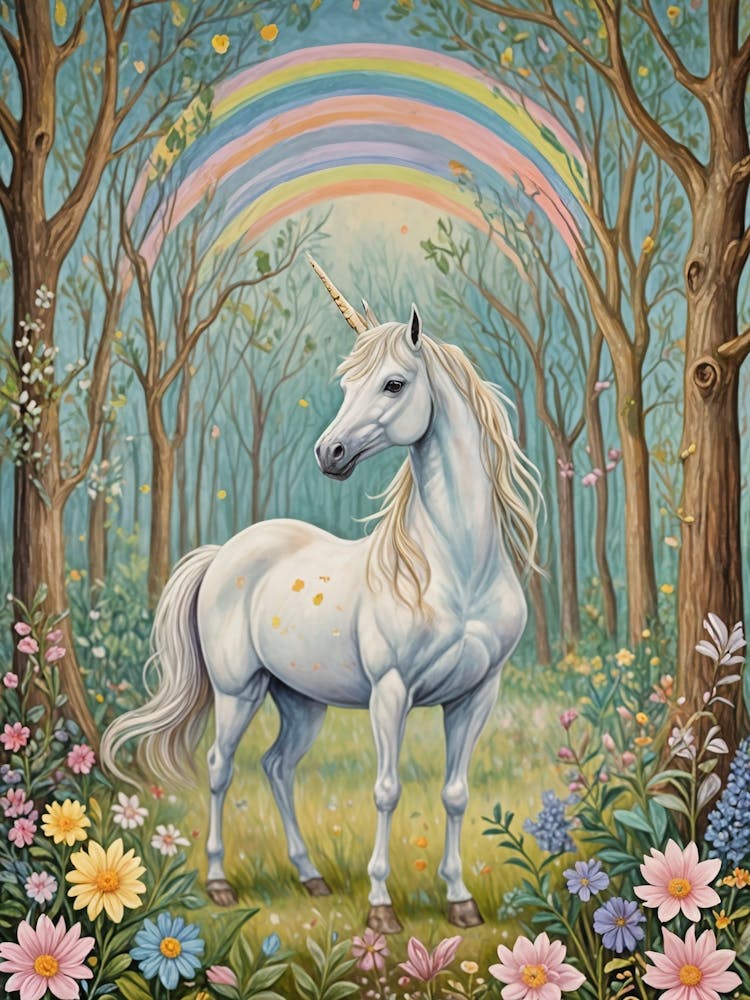 Rainbow Unicorn In The Forest