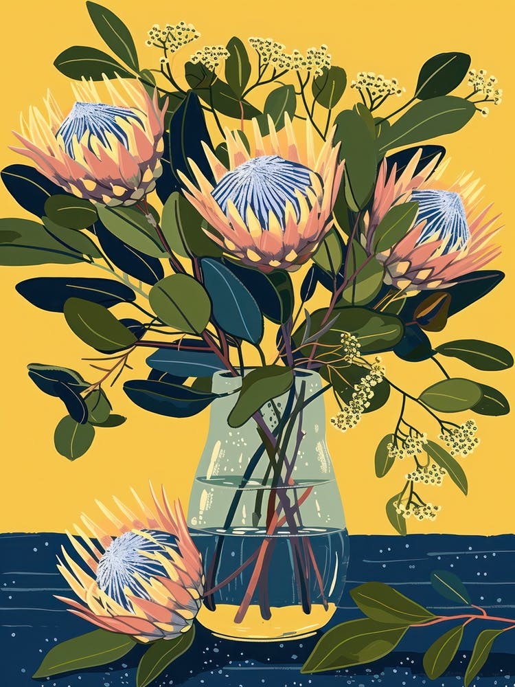 Proteas Flowers On A Table   Contemporary Illustration 3