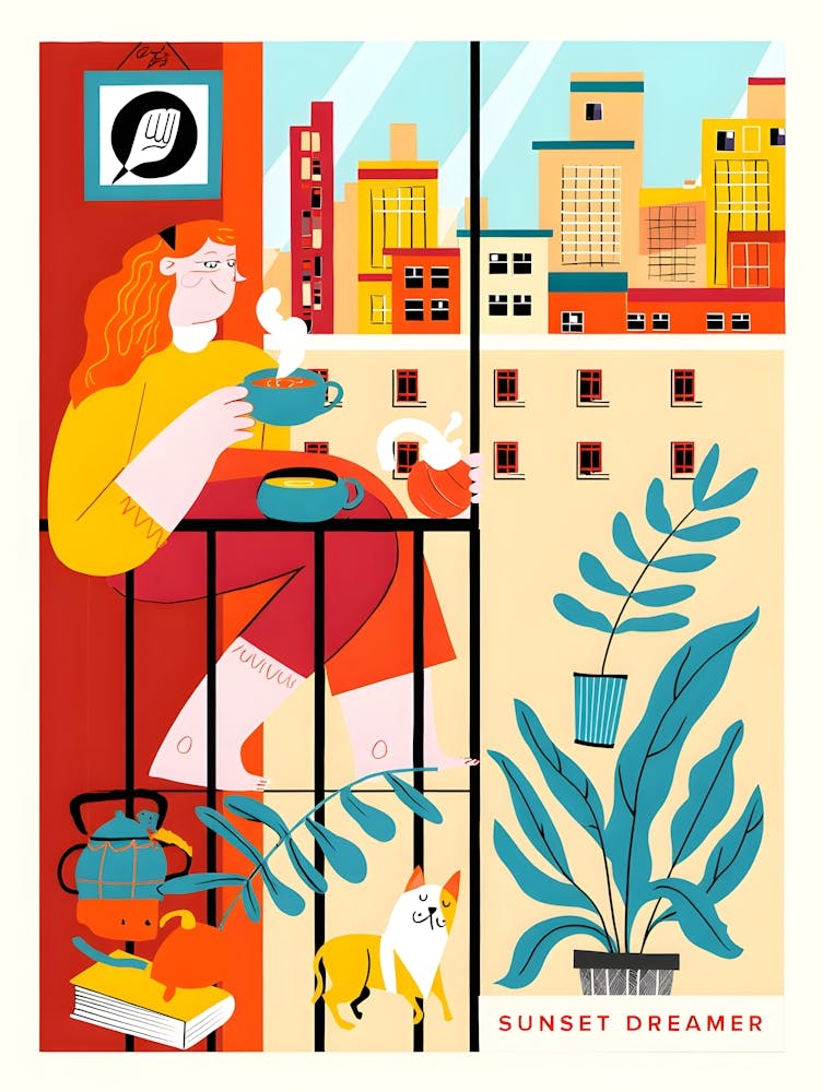 Woman Sitting On A Balcony