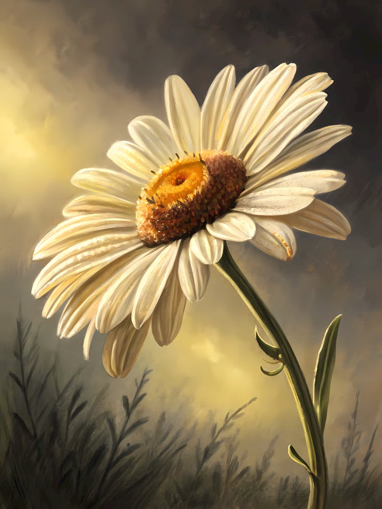Oil Painting Style Oversized Daisy In Close Up Poster