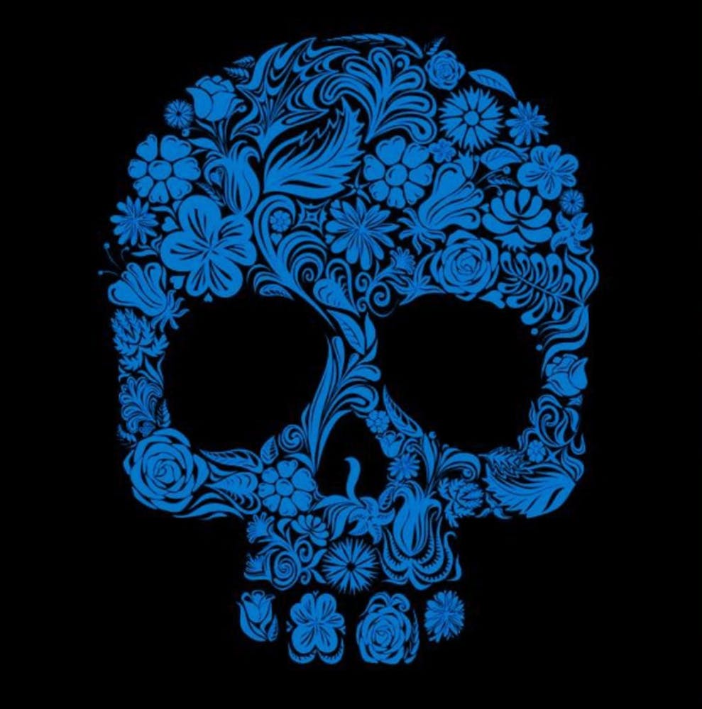 Blue Floral Skull