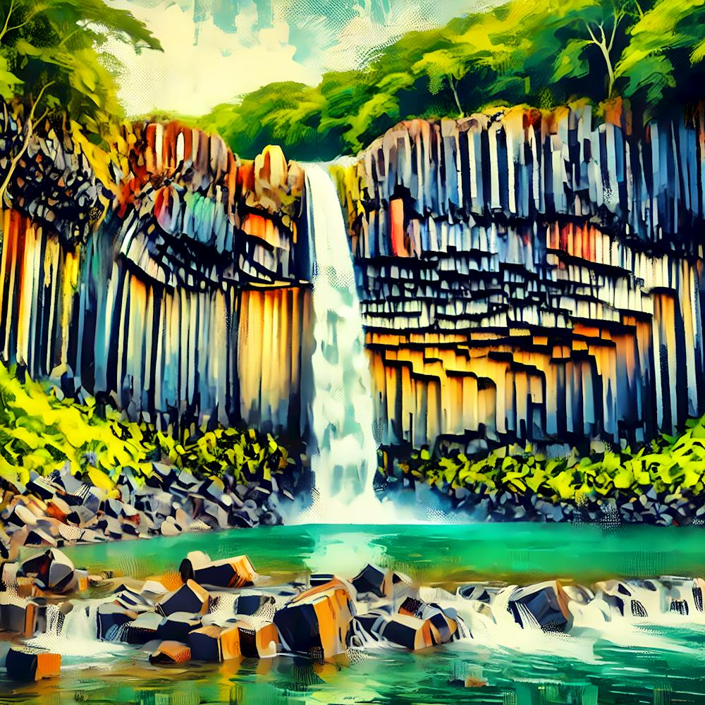 Los Tercios Waterfall in El Salvador - Lebendige Semiabstrakte Wandkunst