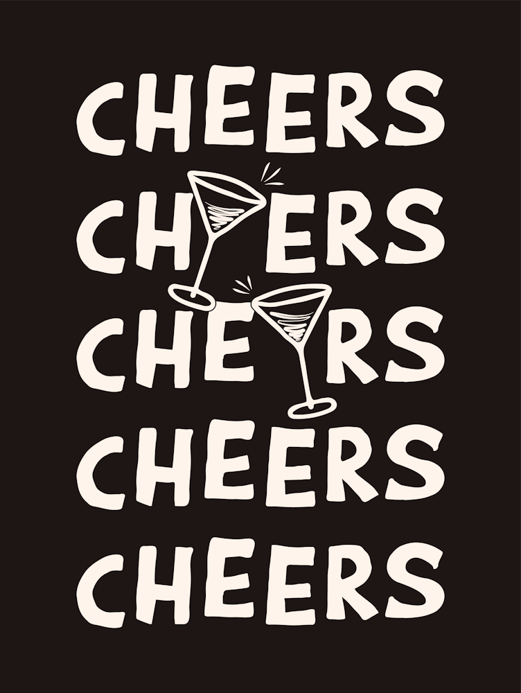 Cheers Cocktail Drinks in Black & White