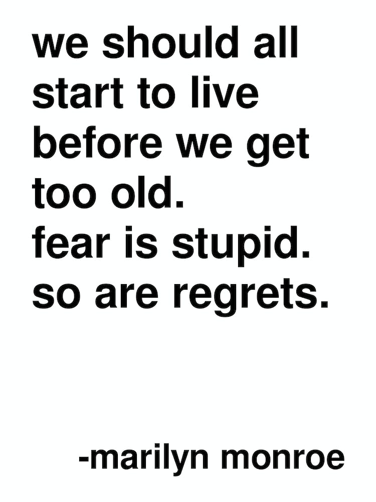 Fear Is Stupid So Are Regrets Marilyn Monroe Quote In White