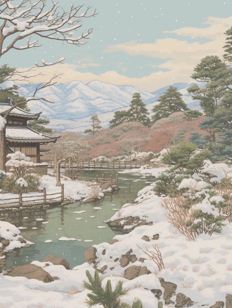 Vintage Winter Illustration Nagano Japan 2