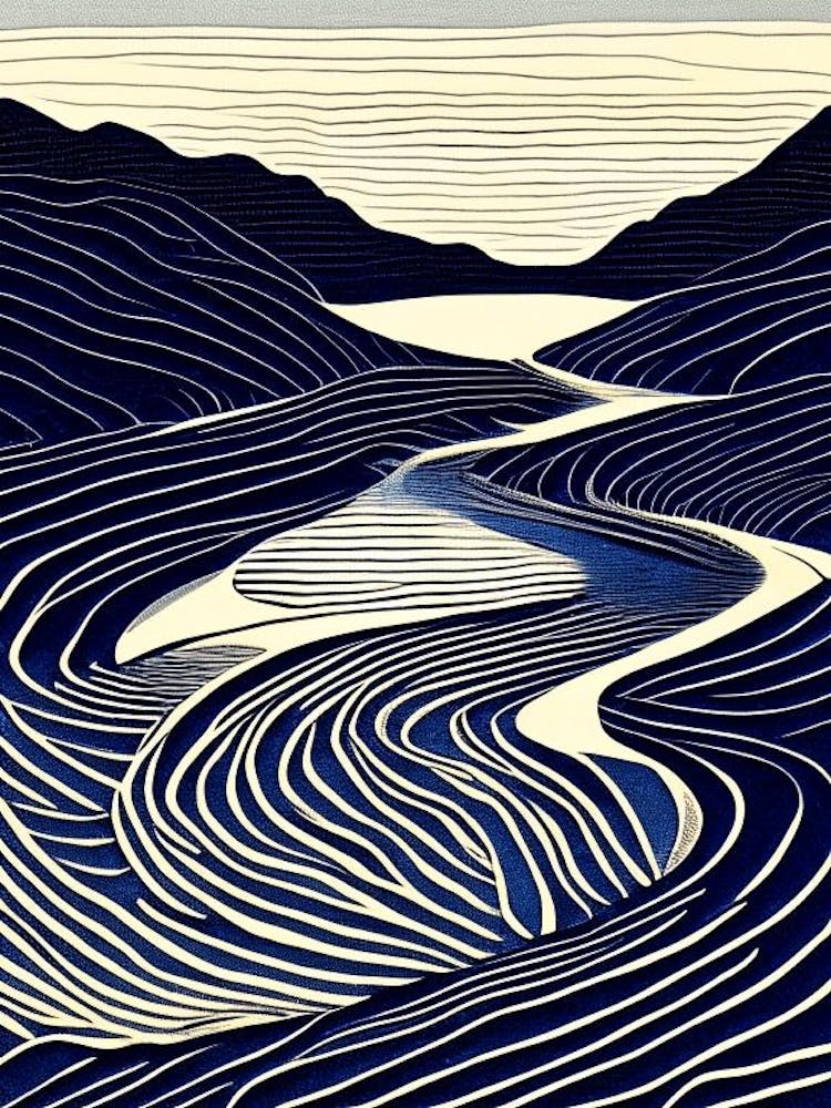 Water Ripples Over Sand Landscapes Waterscape Linocut 1
