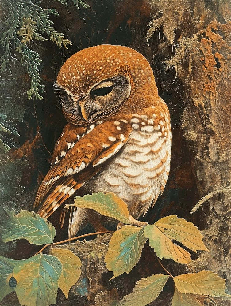 Northern Pygmy Owl Relief Illustration 2