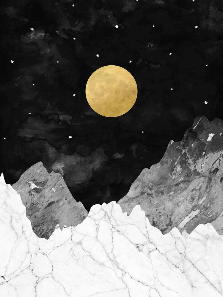 Moon Over Marble Peaks – Abstract Night Sky Art