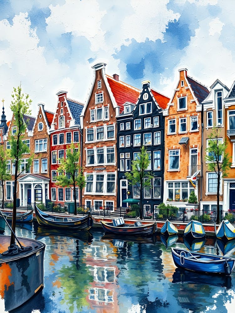 Watercolor Of Houses In Amsterdam