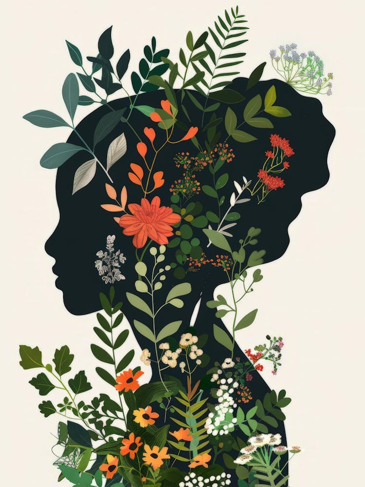 Silhouette Of A Woman With Flowers 5