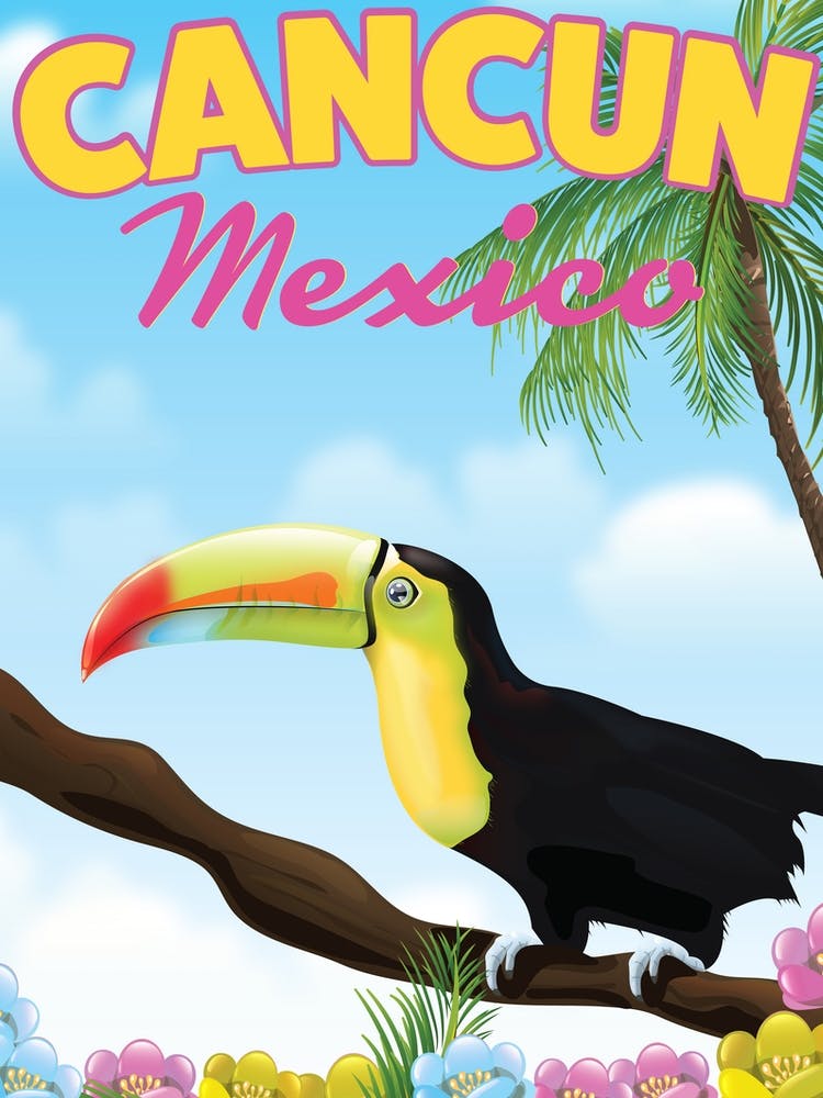 Cancun Mexico Toucan Travel poster