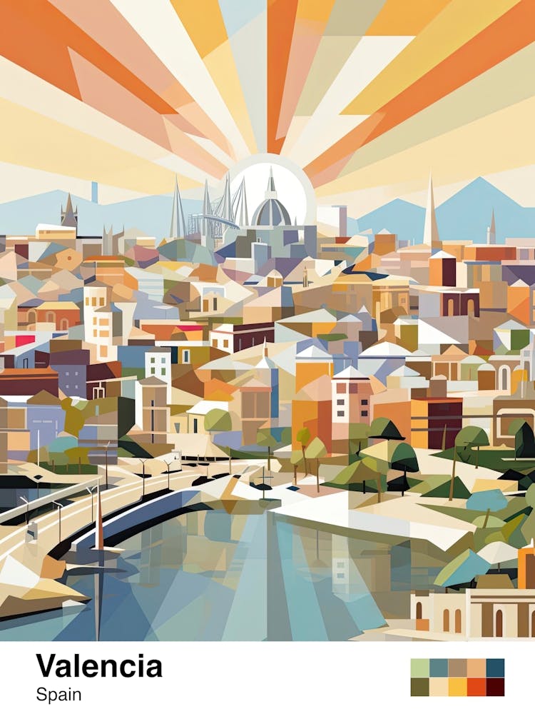 Valencia, Spain, Geometric Illustration 1 Poster