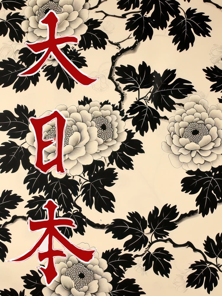 Great Japan Hokusai Affiche Fleurs Monochromes 12