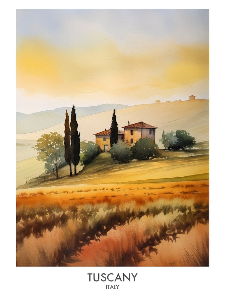 Tuscany Italy Watercolour Travel Poster 4
