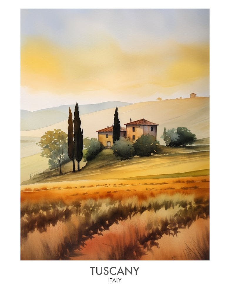 Tuscany Italy Watercolour Travel Poster 4