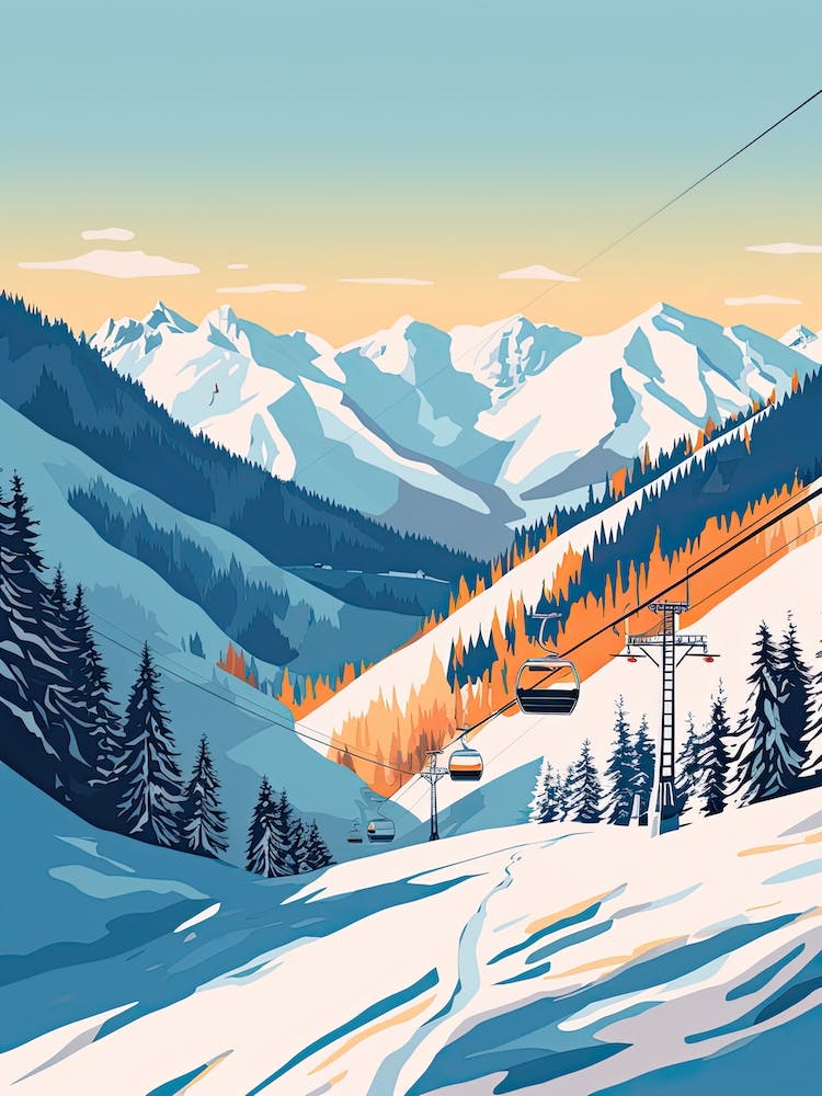 Zell Am See   Kaprun   Austria, Ski Resort Illustration 2 Simple Style