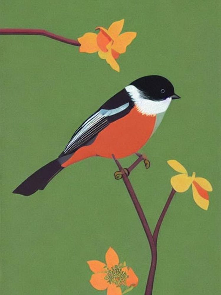 Carolina Chickadee Midcentury Illustration Bird