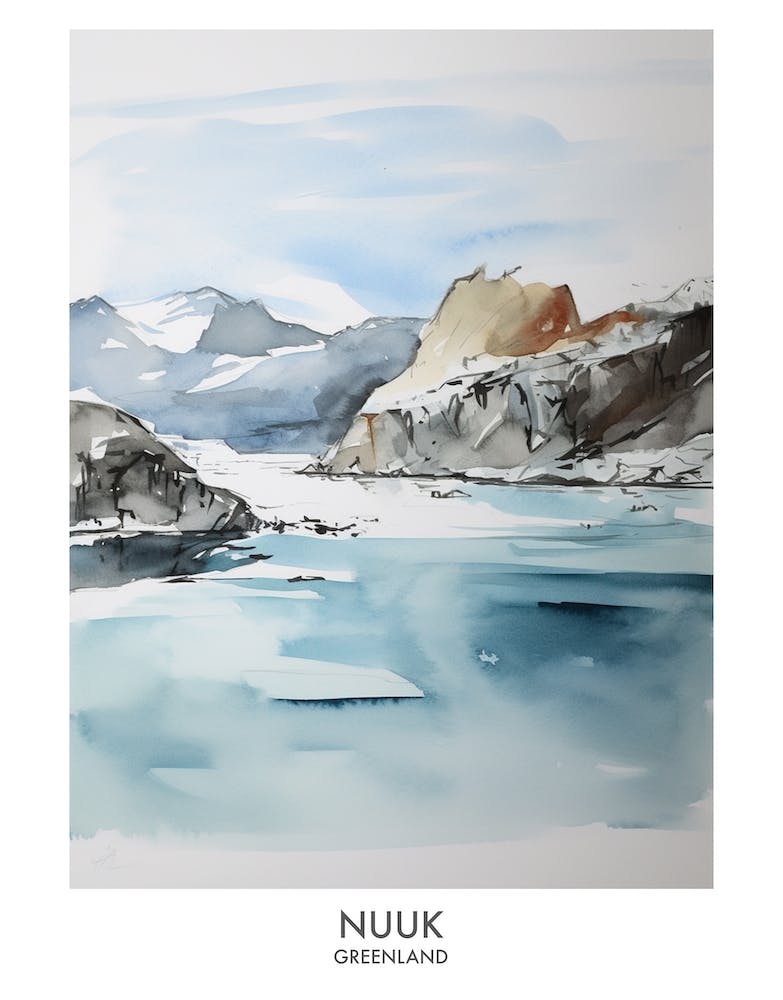Nuuk 2 Watercolour Travel Poster