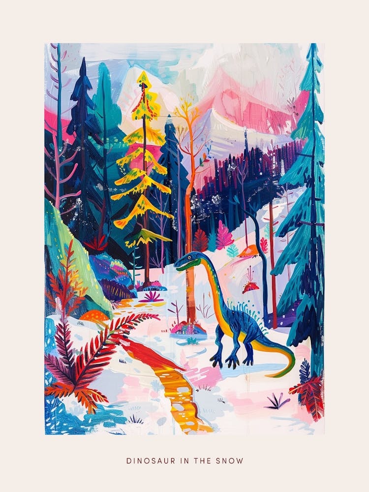 Colourful Dinosaur In A Snowy Landscape 2 Poster