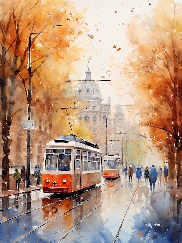 Berlin Germany In Autumn Fall, Watercolour 3