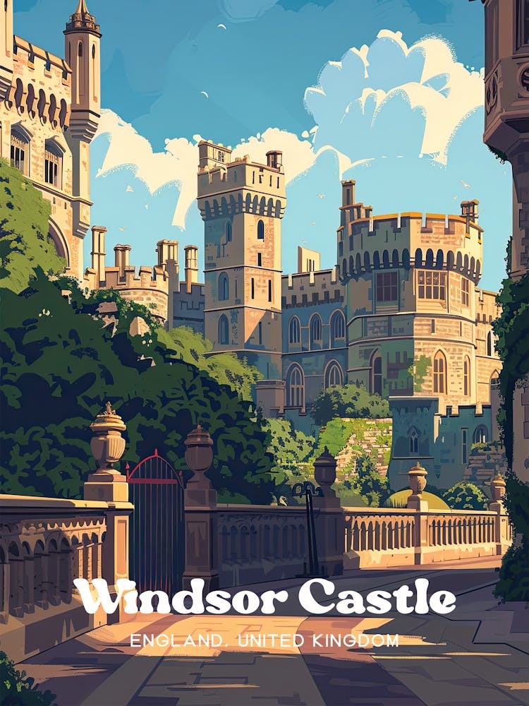 Windsor Castle Queen Elizabeth Travel Art