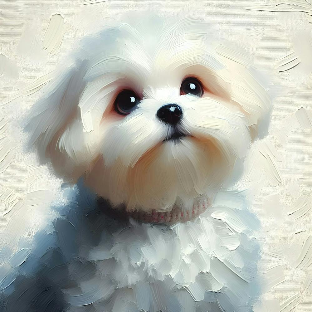 Adorable Maltese Dog Oil Painting 4