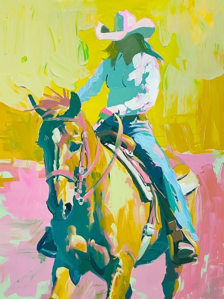 Pink And Yellow Cowboy Painting 1
